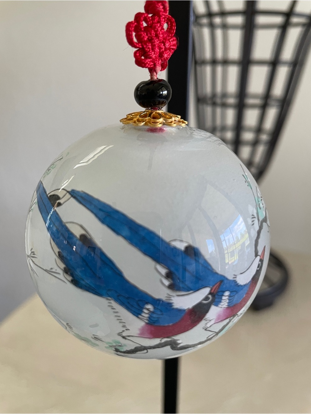 Willitts Design Hand-Painted Glass Hanging Orb with Blue Birds